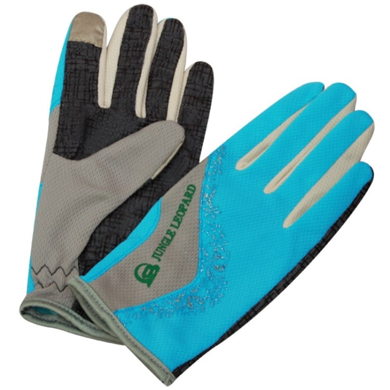 JUNGLE LEOPARD Outdoor Sports Mountaineering Full Finger Gloves Mesh Touch Screen Anti-Skid Gloves, Size: S(Lake Blue+Gray)