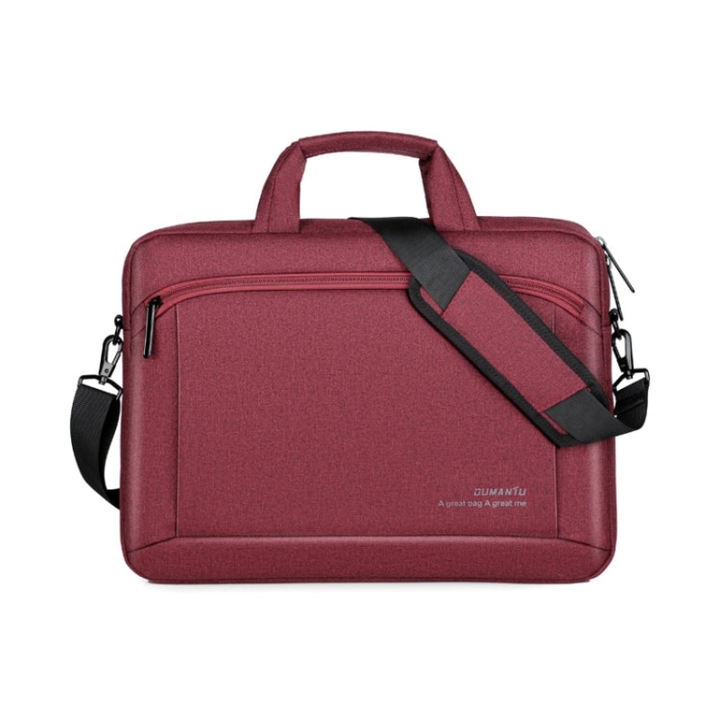 Portable 15 Inch Laptop Bag Leather Handbag Business Briefcase (Wine Red)