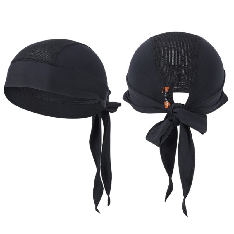 Summer Ice Silk Pirate Cap Riding Cap Outdoor Windproof Sunscreen Headgear (Tying Rope Black, Free Size)