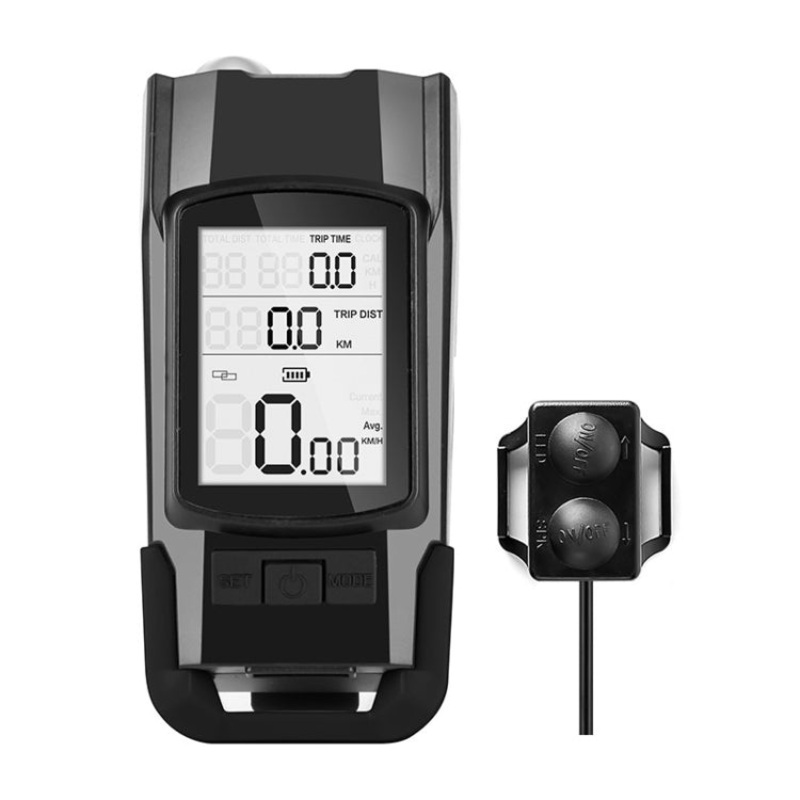 3 in 1 Wireless Bicycle Code Meter Lamp Strong Light Front Light Black (Black)