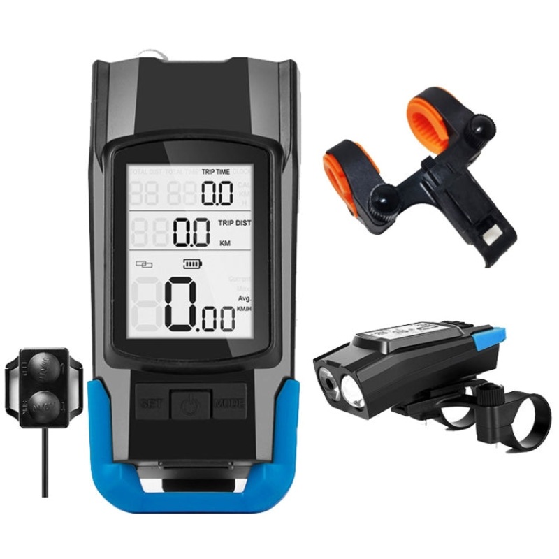 3 in 1 Wireless Bicycle Code Meter Lamp Strong Light Front Light Upgrade Floating (Blue)