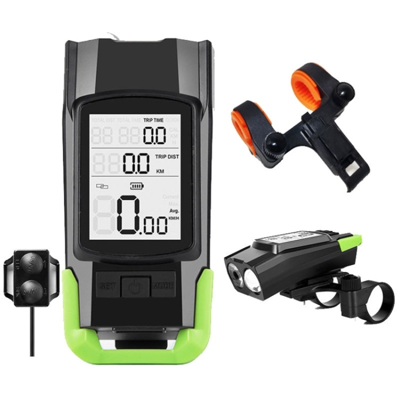 3-in-1 Wireless Bicycle Code Meter Lamp Strong Light Front Light Upgrade Floating (Green)