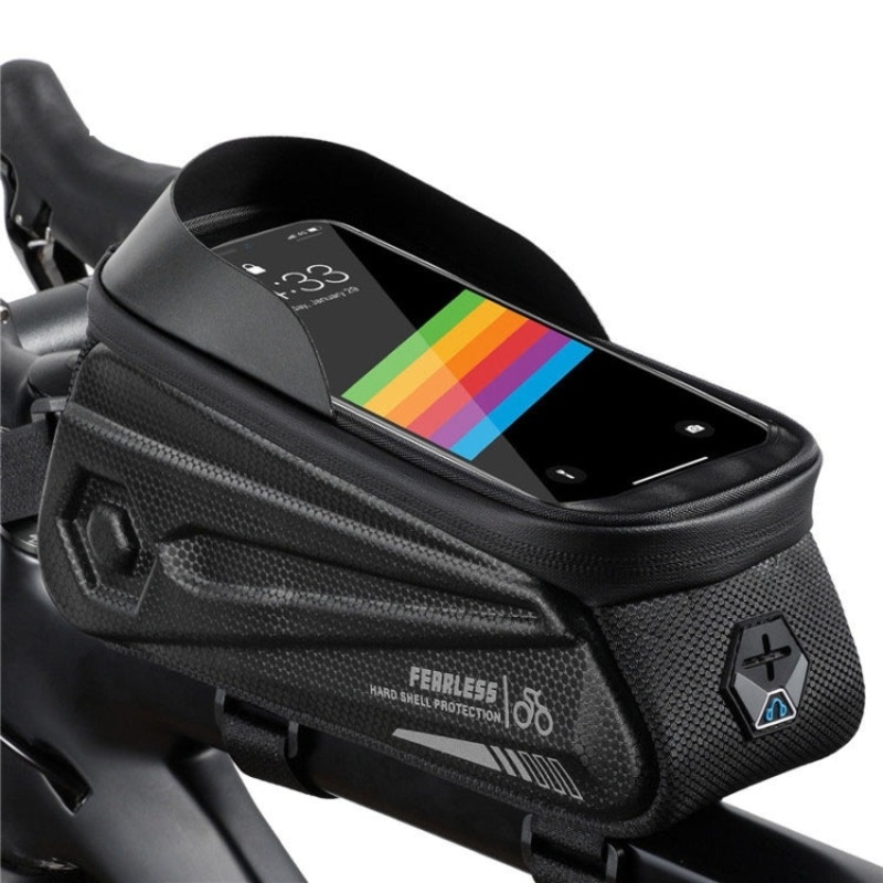 Bicycle Bag EVA Hard Shell Waterproof Front Beam Bag Mountain Bike Riding Equipment (Black, 1.7L)