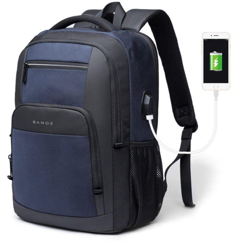 College Student Schoolbag Waterproof Business Computer Backpack with External USB Charging Port  (Blue)