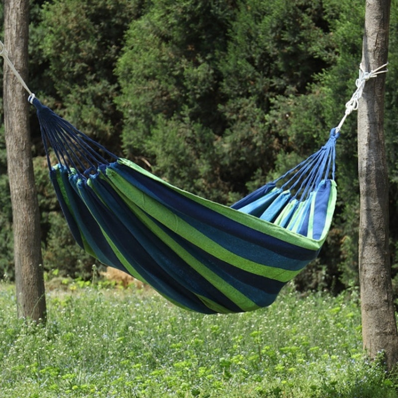 Thick Canvas Hammock Field Rollover Prevention Outdoor Hammock Swing 260x100 No Stick (Blue Stripes)
