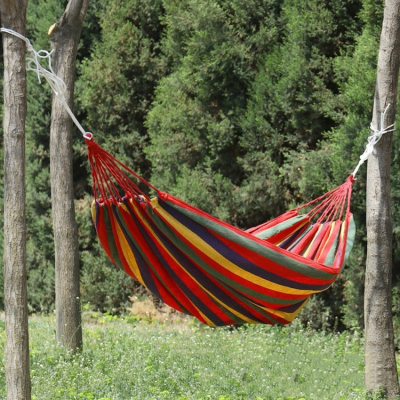 Thick Canvas Hammock Field Rollover Prevention Outdoor Hammock Swing Red Stripe (260x80)