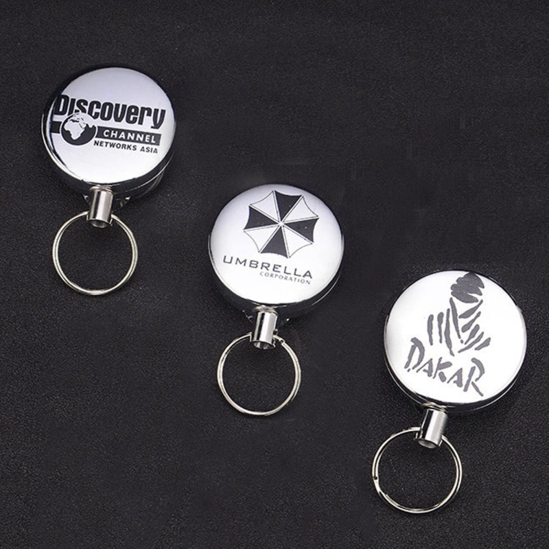 High Elasticity Retractable Wire Rope Key Ring Outdoor Anti-Lost Anti-Theft Retractable Key Ring Random Pattern Delivery (4 cm)