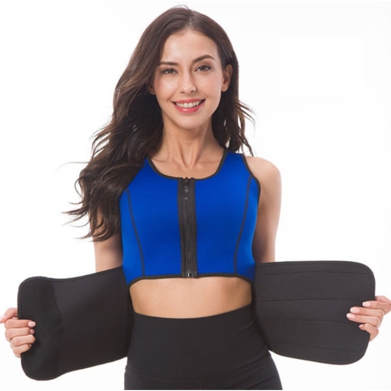 Neoprene Corset Yoga Vest Sweat Suit Postpartum Belly Belt (Blue) - Size:M