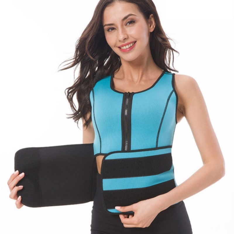 Neoprene Corset Yoga Vest Sweat Suit Postpartum Belly Belt (Size:XL) (Sky Blue)