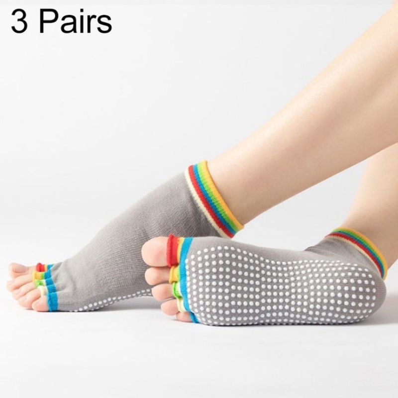 Open Toe Yoga Socks Sports Non-Slip Dance Socks (Light Gray) - 3 Pair, One Size