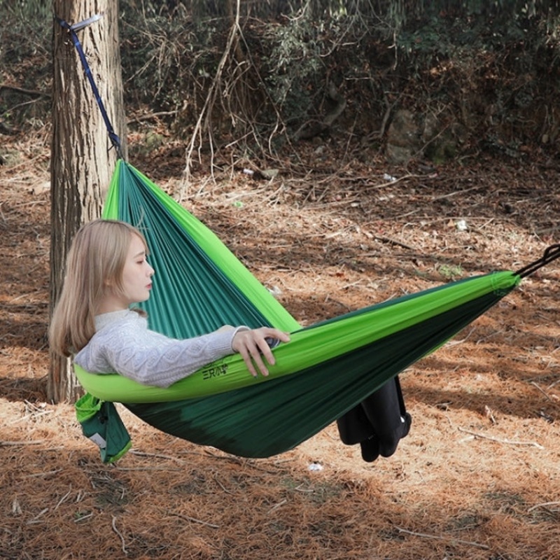 Outdoor Double Inflatable Hammock Anti-Rollover Camping Swing 270x140cm (Dark Green)