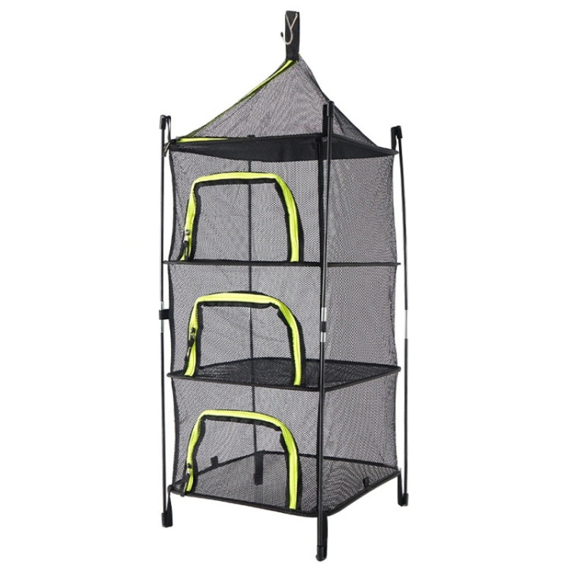 Outdoor Folding Drying Net Four-Layer Storage Basket Camping Drying Fish Rack Hanging Basket (Green)