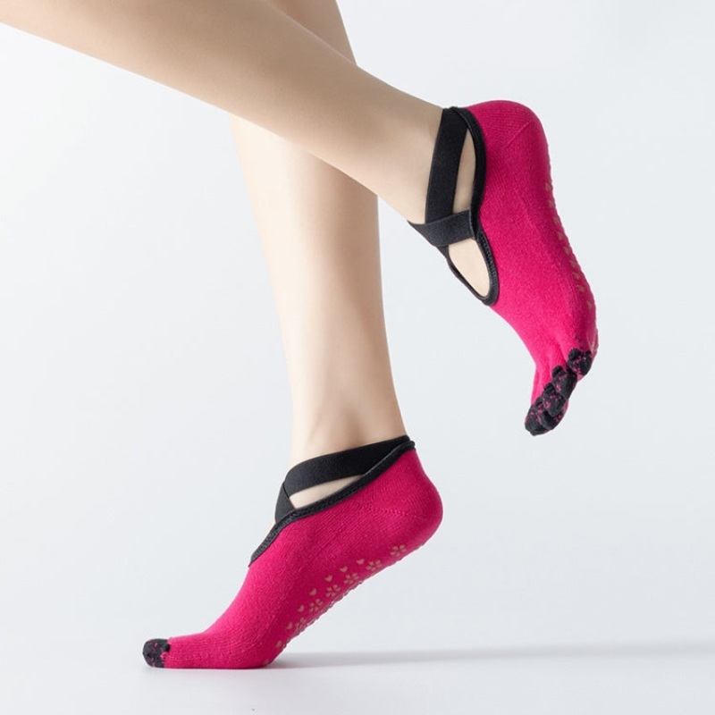 Professional Non-Slip Five-Finger Split Toe Ballet Dance Cotton Socks One Size (Rose Red)