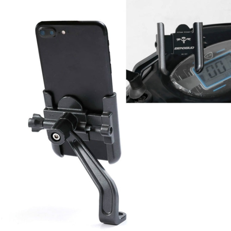 Bicycle Aluminum Alloy Mobile Phone Holder Anti-Vibration Navigation Rearview Mirror Installation(Titanium)