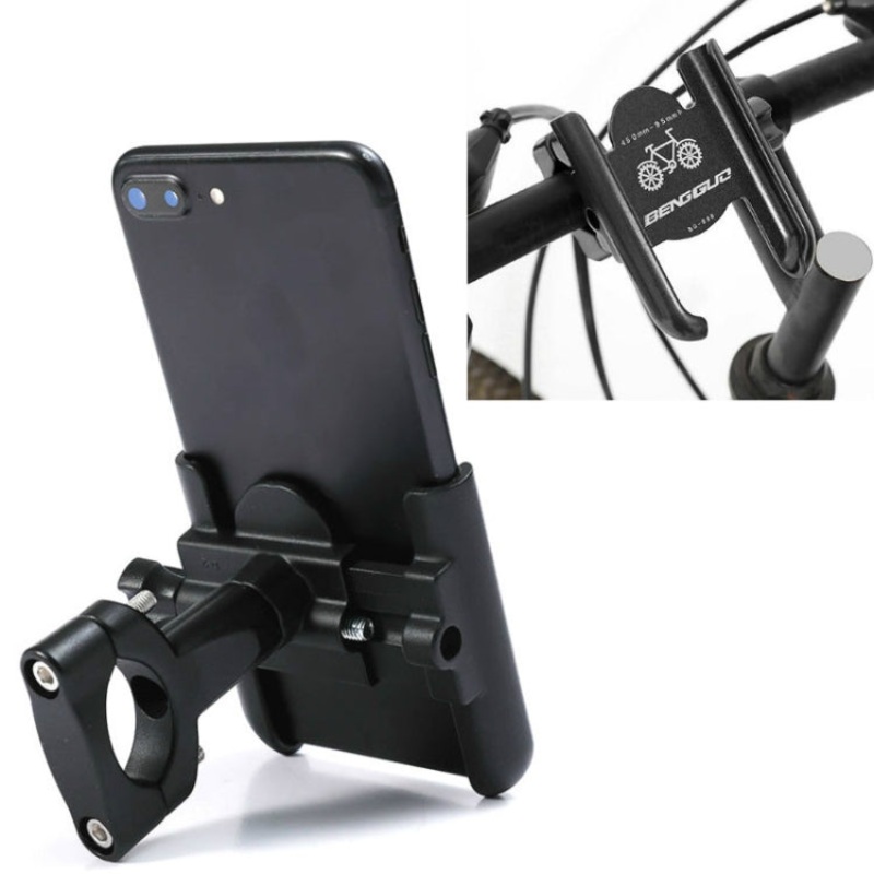 Bicycle Aluminum Alloy Mobile Phone Holder Electric Motorcycle Anti-Vibration Navigation Fixed Riding Equipment (Black)
