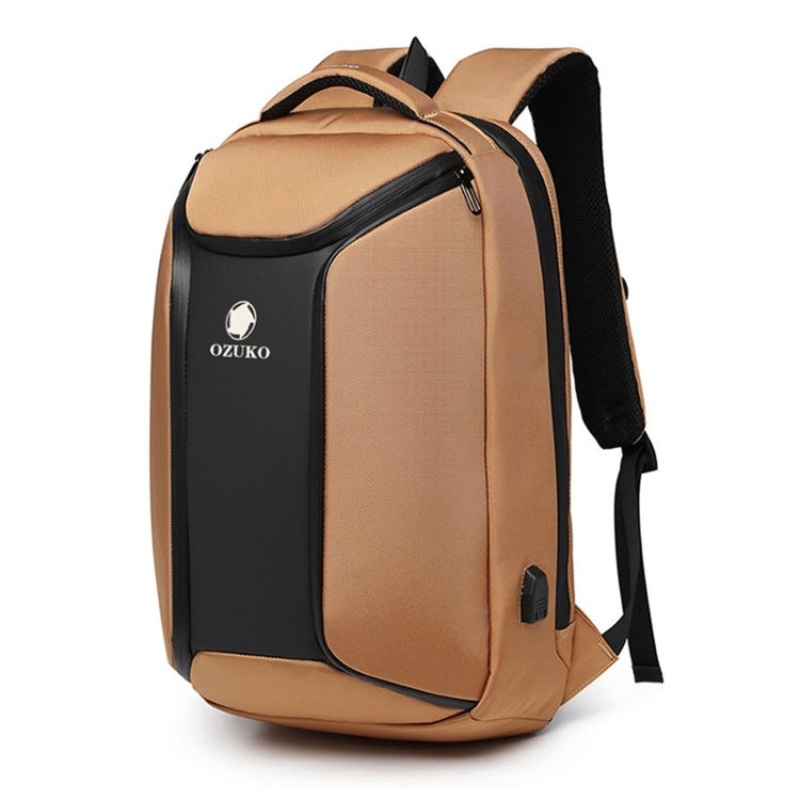Business Anti-theft Computer Bag Student Outdoor Sports Backpack With USB Charging Port (Brown)