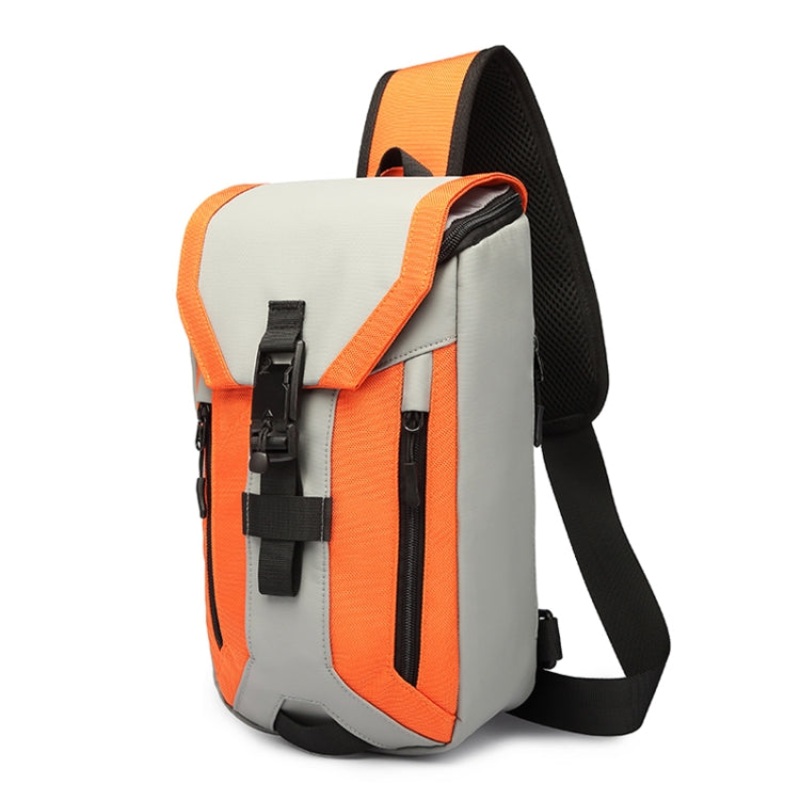 Men Multifunctional Waterproof Messenger Bag with External USB Charging Port (Orange)
