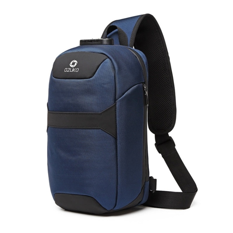 Men Outdoor Anti-Theft Chest Bag Multifunctional Waterproof Messenger Bag with External USB Charging Port (Dark Blue)