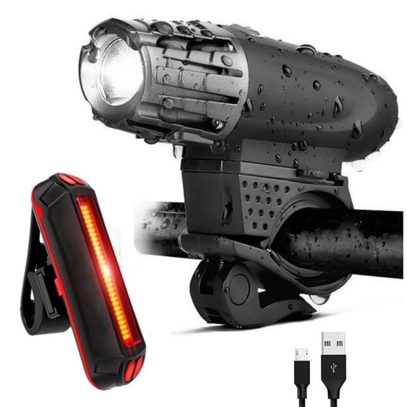 USB Rechargeable Mountain Bike Warning Light Front + Tail Light(rp)