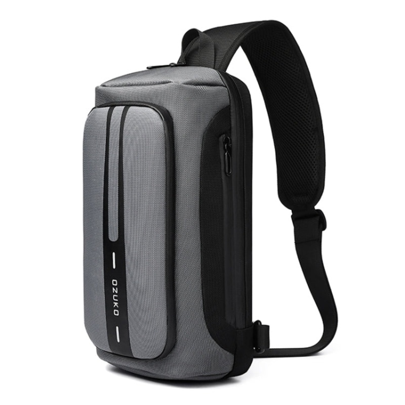 Waterproof Men Business Chest Bag Anti-theft Shoulder Messenger with USB Charging Port (Dark Gray)