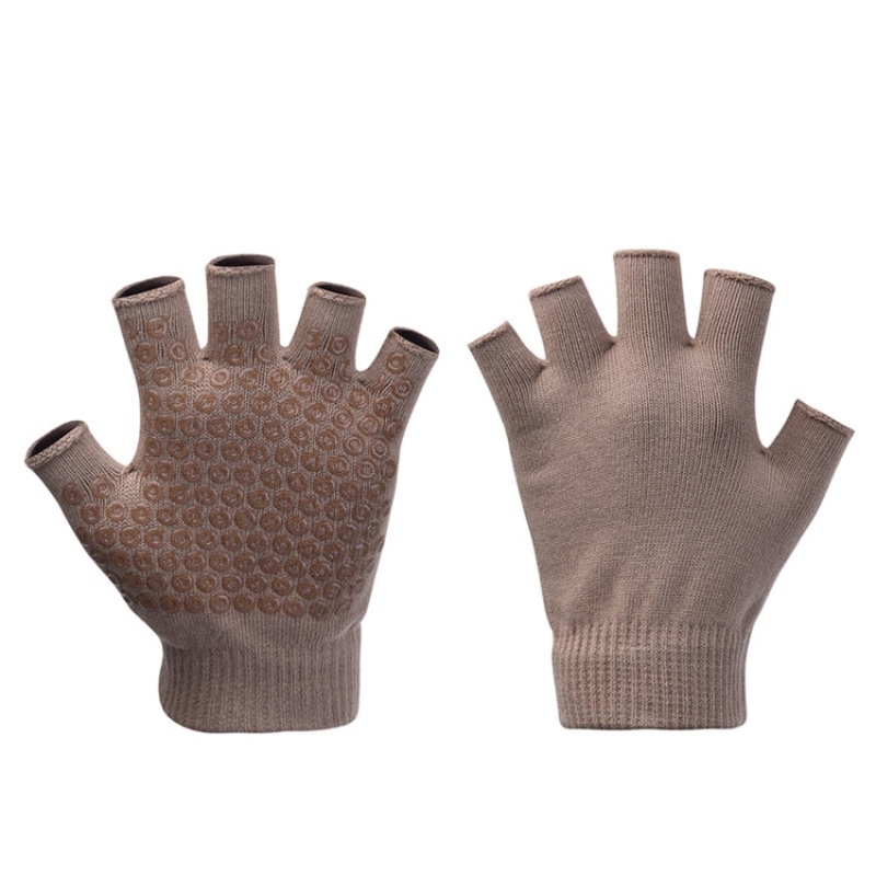 Ladies Non-Slip Fingerless Aerial Yoga Aid Gloves (Beige)