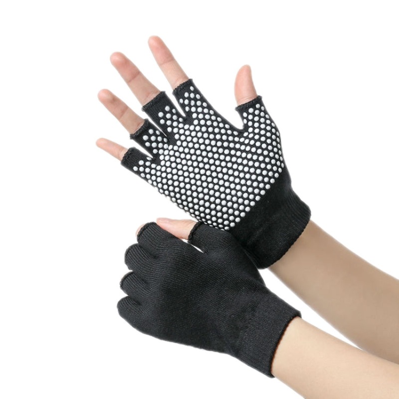 Ladies Non-Slip Fingerless Aerial Yoga Aid Gloves (Black)