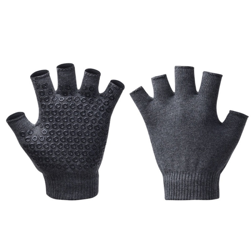 Ladies Non-Slip Fingerless Aerial Yoga Aid Gloves - Gray (A2)