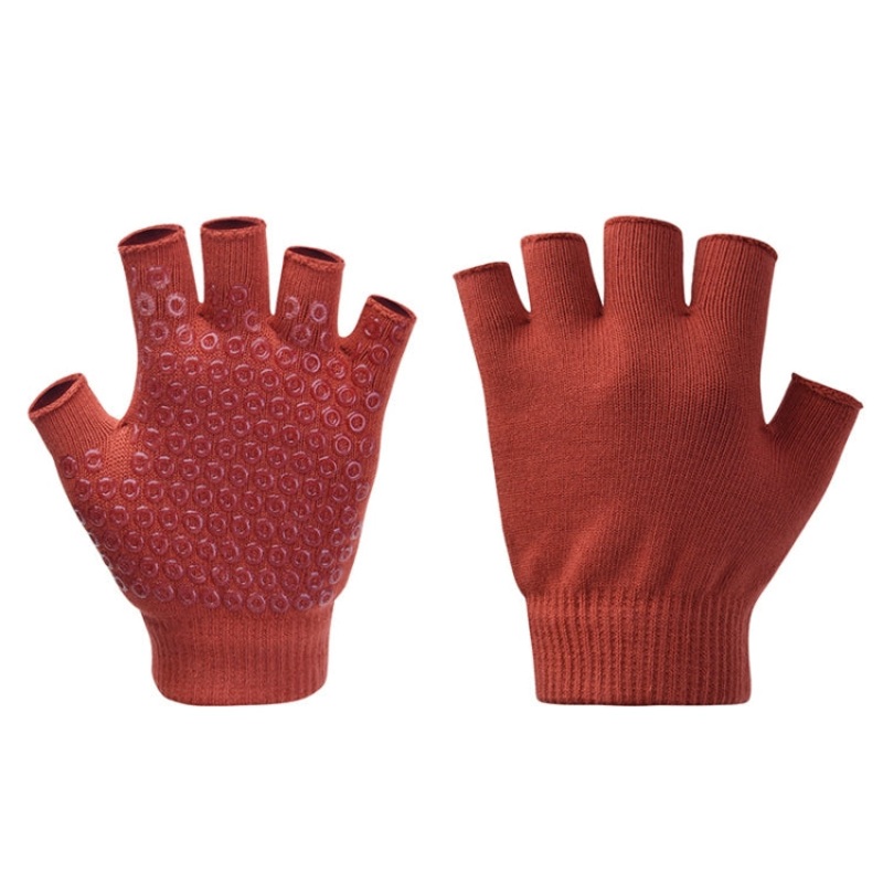 Ladies Non-Slip Fingerless Aerial Yoga Aid Gloves (Red)