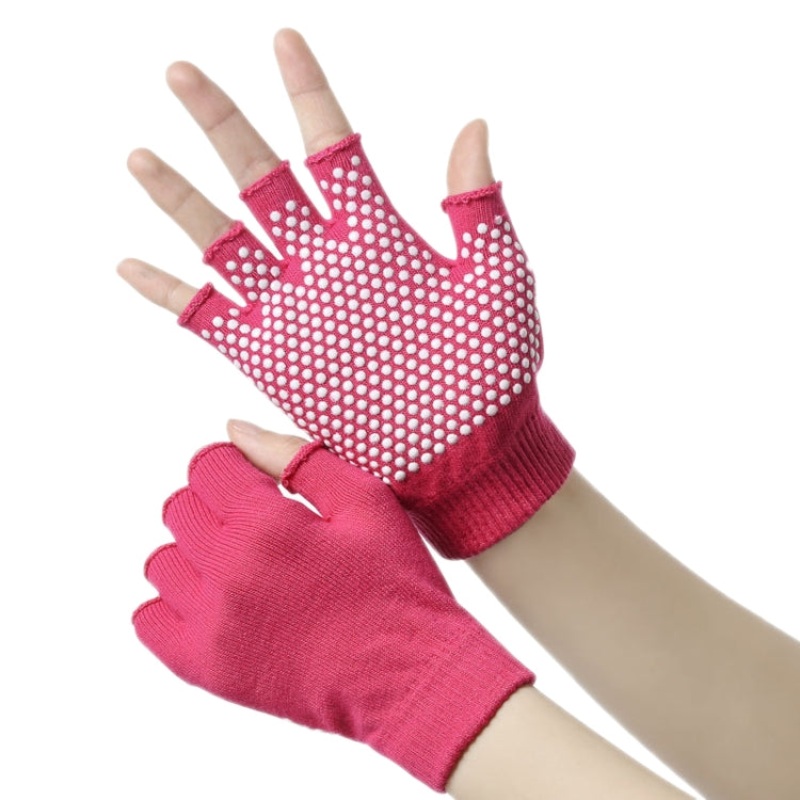 Ladies Non-Slip Fingerless Aerial Yoga Aid Gloves (Rose Red)