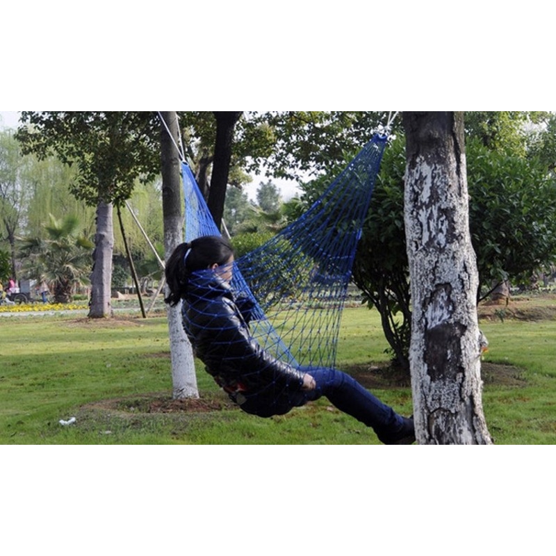 Nylon Mesh Rope Hammock Sleeping Hanging Bed (Dark Blue)