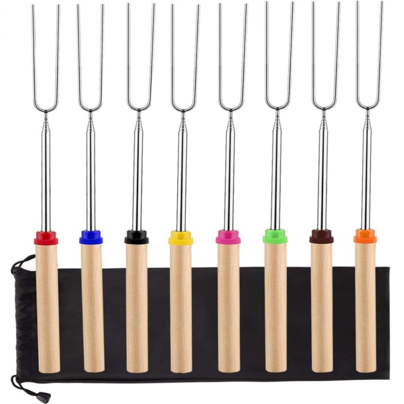 Retractable Wooden Stick Marshmallow BBQ Fork with Drawstring Bag (Spac)