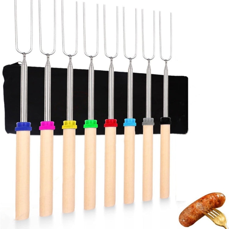 Retractable Wooden Stick Marshmallow BBQ Fork (Zipper Bag)