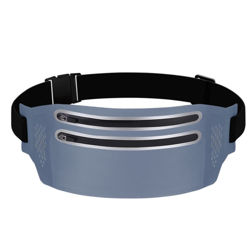 Waterproof Double Zipper Lycra Body Slim Waist Bag for Sports (Grey)