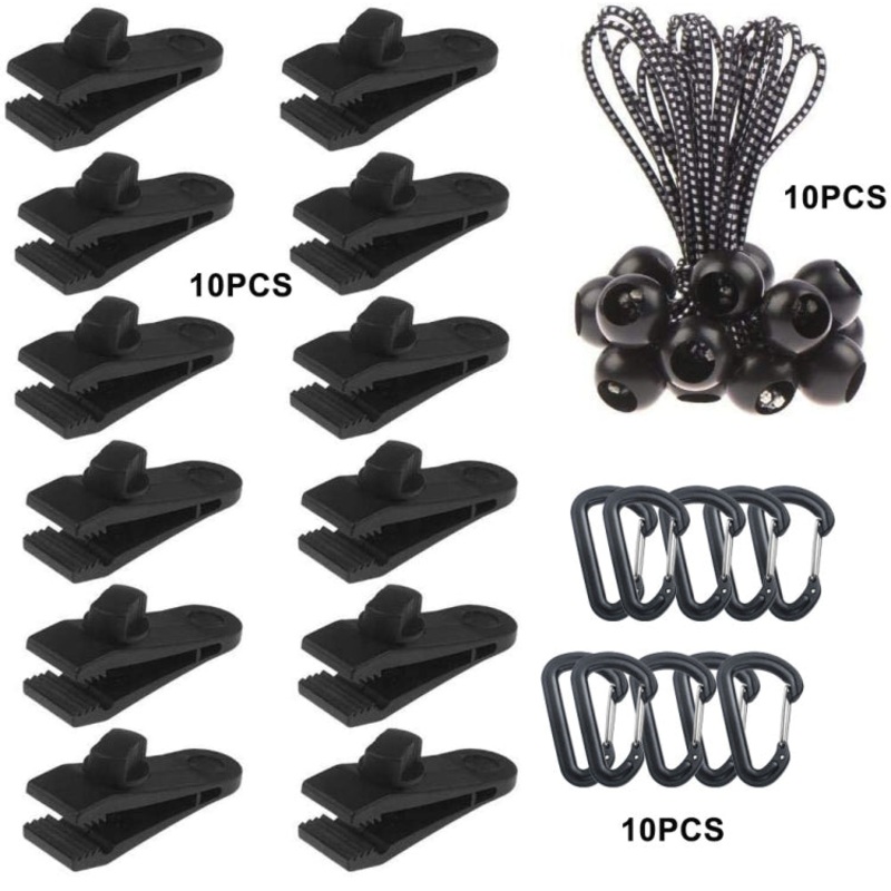 Canopy Fixed Tent Clip Rope Buckle Set 10 Clips+10 White Dot Ropes+10 Black PP Fast Hangings (10 Clips/10 White Dot Ropes/10 Black PP)