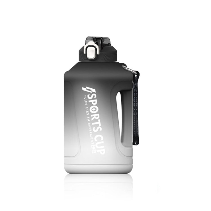 Large Capacity Gradient Straw Cup Sports Bottle with Scale (Black) - 3800ml