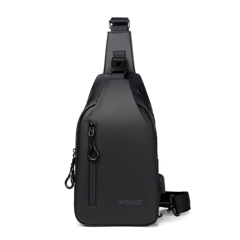Men Chest Bag Outdoor Leisure Messenger Bag Plain Text (Black)