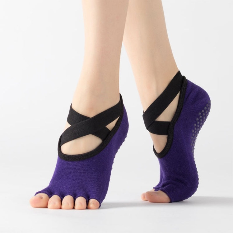 Lace Non-Slip Five Finger Sports Yoga Dance Socks (Dark Purple)