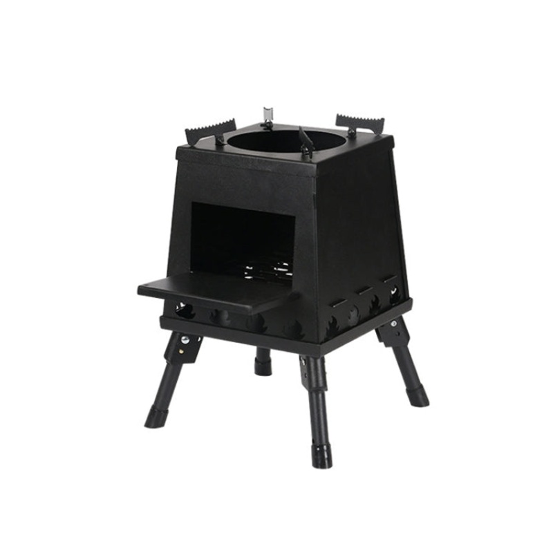 Outdoor Camping Folding Portable Barbecue Wood Stove (Black, Small)