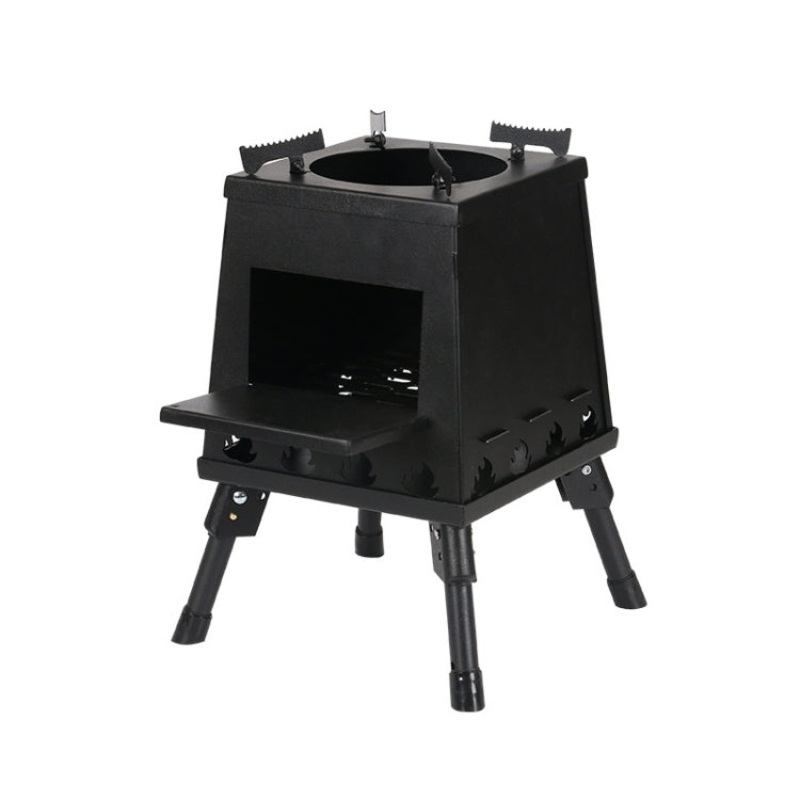 Outdoor Camping Folding Portable Barbecue Wood Stove (Large, Black)