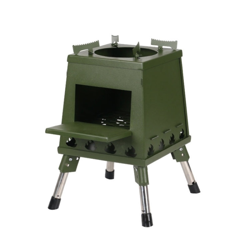 Outdoor Camping Folding Portable Barbecue Wood Stove Large (Green)
