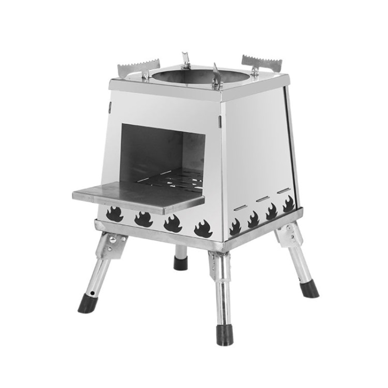 Outdoor Camping Folding Portable Barbecue Wood Stove (Large Stainless Steel)