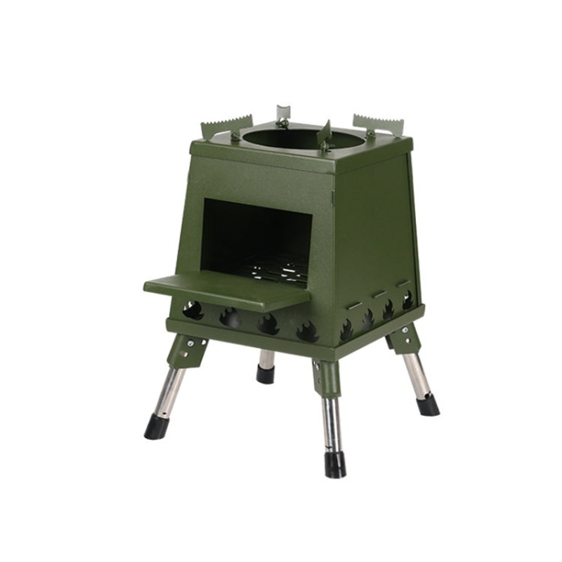 Outdoor Camping Folding Portable Barbecue Wood Stove (Small) Green