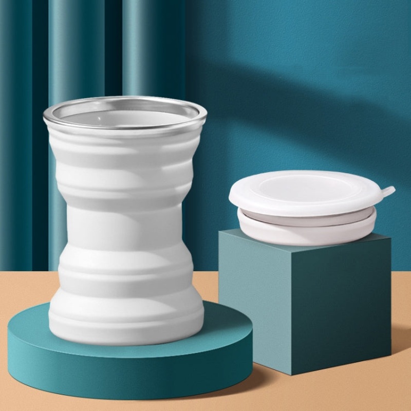 Portable Silicone Folding Water Cup With Lid (White)