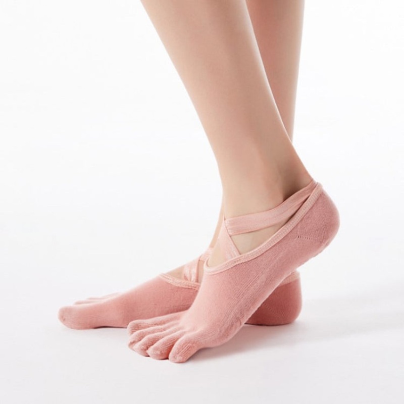 Yoga Non-Slip Cross-Lace Cotton Sports Dance Socks One Size (Skin Color)