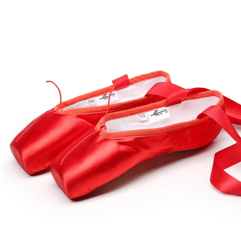 Ballet Lace Pointe Shoes Professional Flat Dance Shoes Size 33 (Red)
