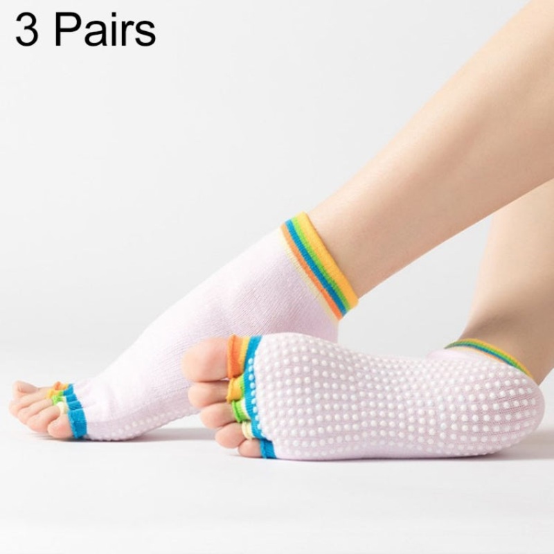 Open-Toe Yoga Socks Non-Slip Five-Finger Dance Socks Indoor Sports (One Size, Light Pink)