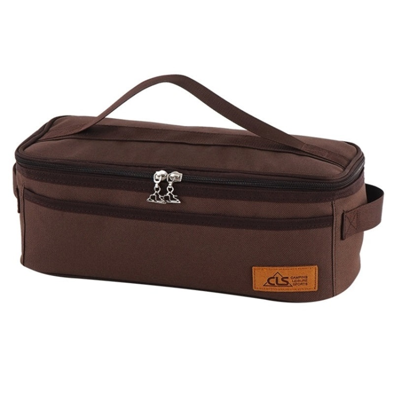 Outdoor Camping Cookware Storage Bag BBQ Tableware Storage Bag Travel Portable Toiletry Bag (Brown)