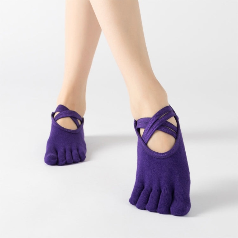Terry Five-Finger Cotton Thickened Warm Non-Slip Yoga Dance Socks *One Size* (Deep Purple)