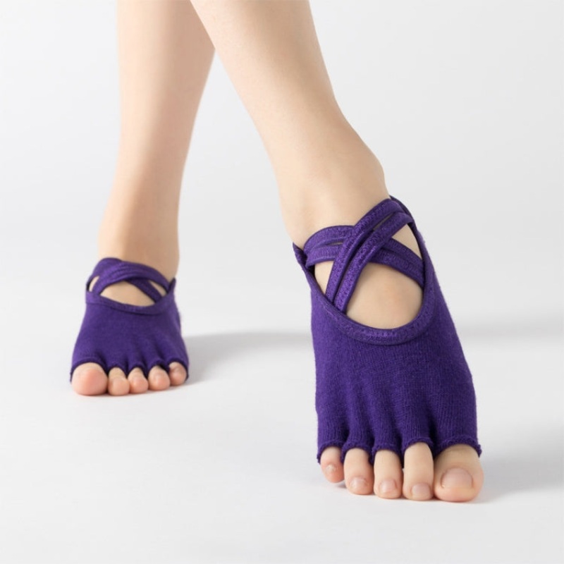 Thickened Warm Cotton Five-Finger Yoga Dance Socks (Open Toe, Deep Purple)