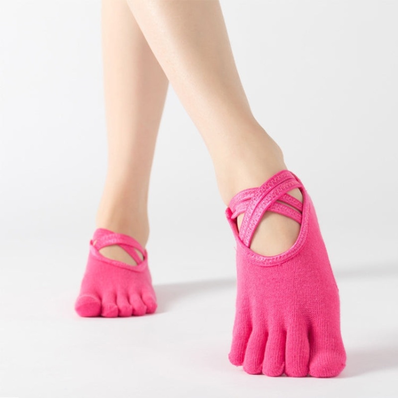 Thickened Warm Non-Slip Yoga Dance Socks, Full Toe, Rose Red Color, One Size